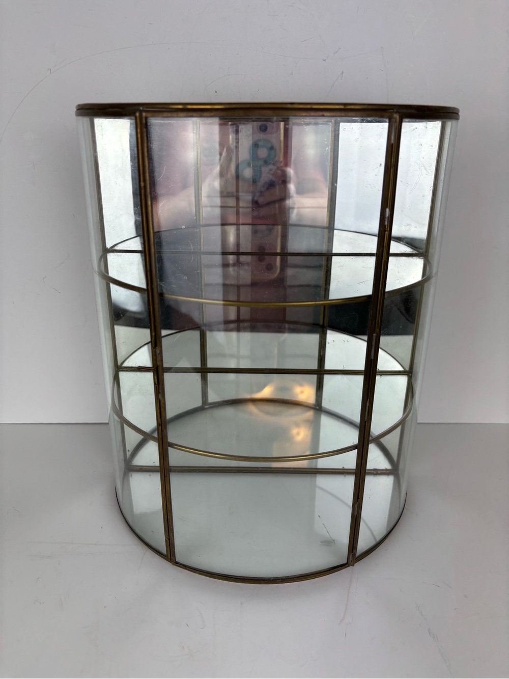 Vintage-Brass & Glass Curio Cabinet Wall/Tabletop Display Shelf-Flaw